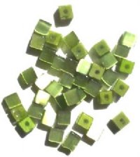 40 4mm Olive Fiber Optic Cat Eye Cube Beads